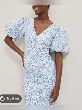 Ann Taylor Floral Linen Blend Puff Sleeve Sheath Dress NWOT!